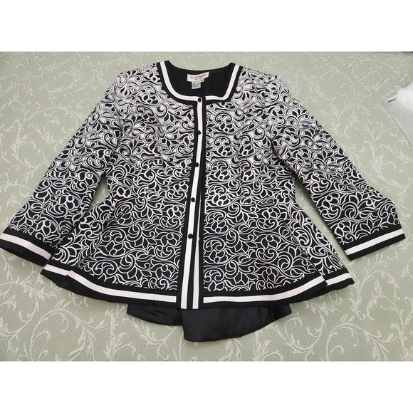 Nubiano New York Jacket Womens 16 Black White Geometric Button Front Polyester - Picture 1 of 16